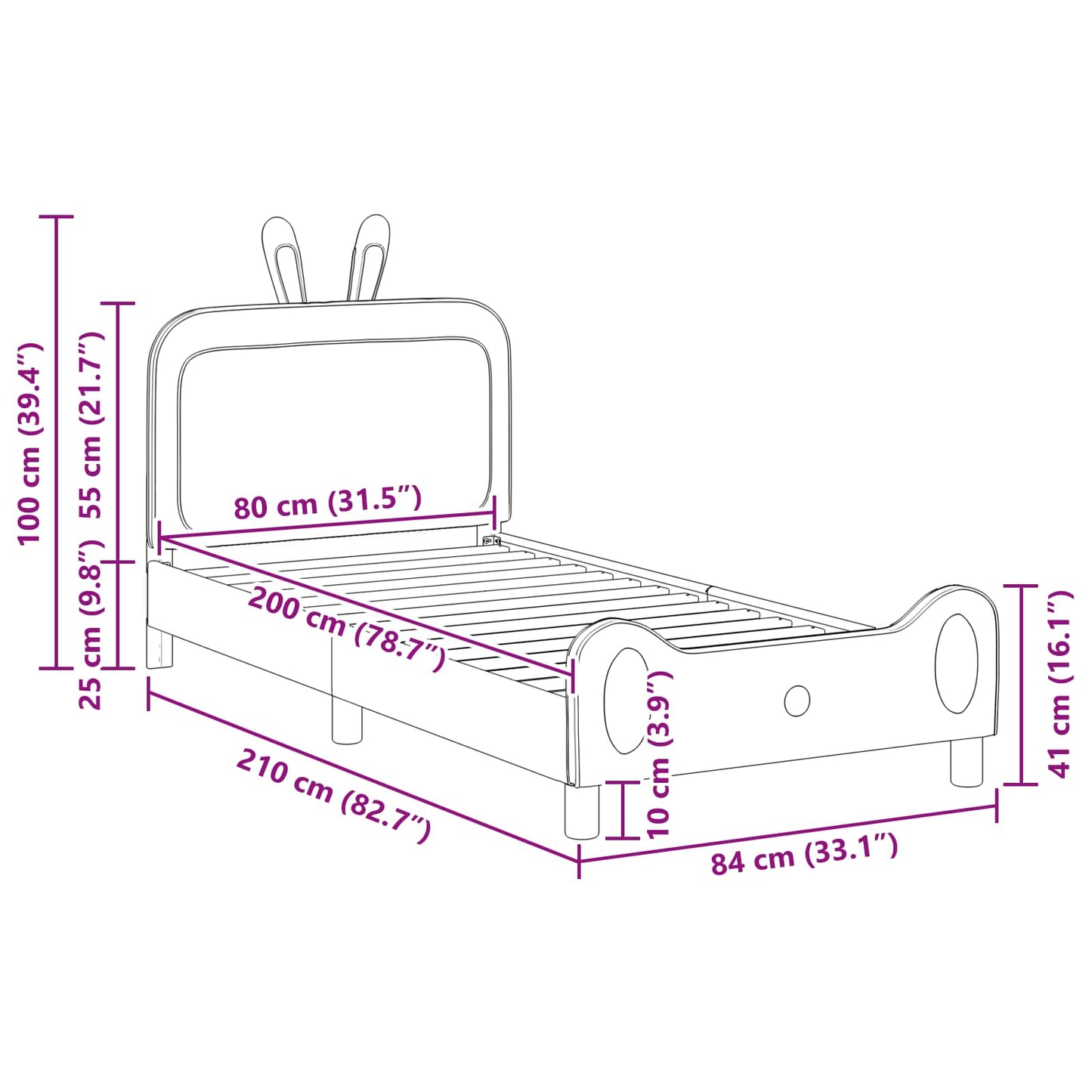 Kinderbettgestell mit Kopfteil Hellgrau 80 x 200 cm PU