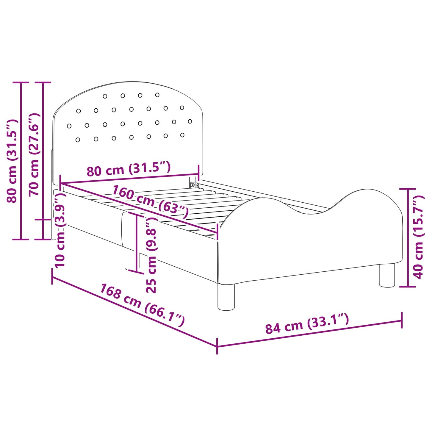 Kinderbettgestell mit Kopfteil Meergrün 80 x 160 cm Samt