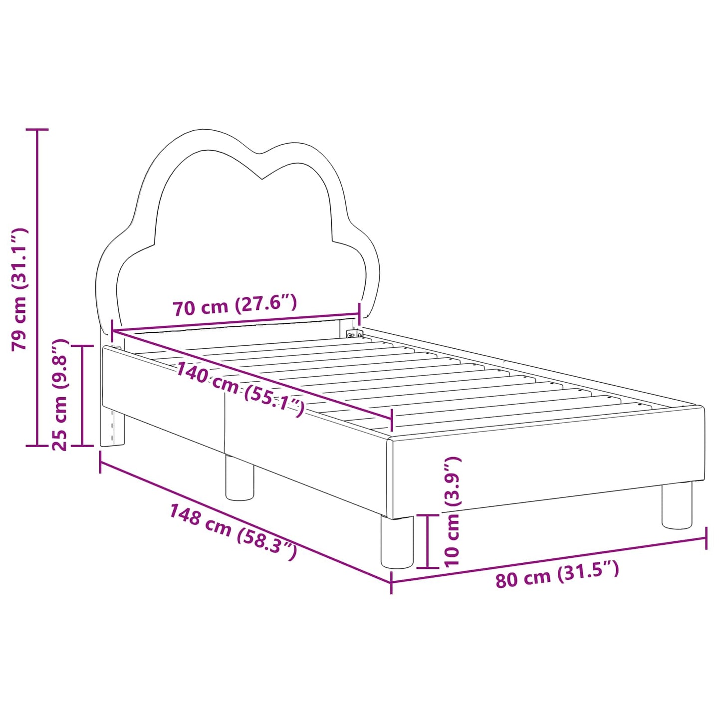 Kinderbettgestell mit Kopfteil mit Kopfteil Blau 70 x 140 cm PU