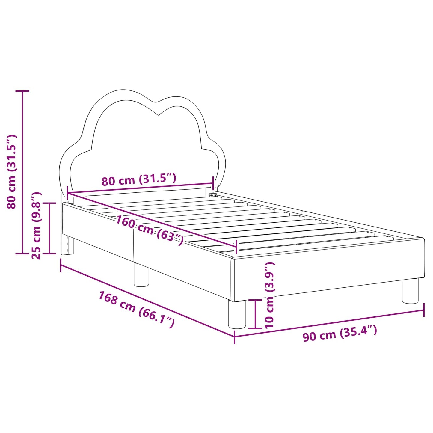 Kinderbettgestell mit Kopfteil mit Kopfteil Rosa 80 x 160 cm PU