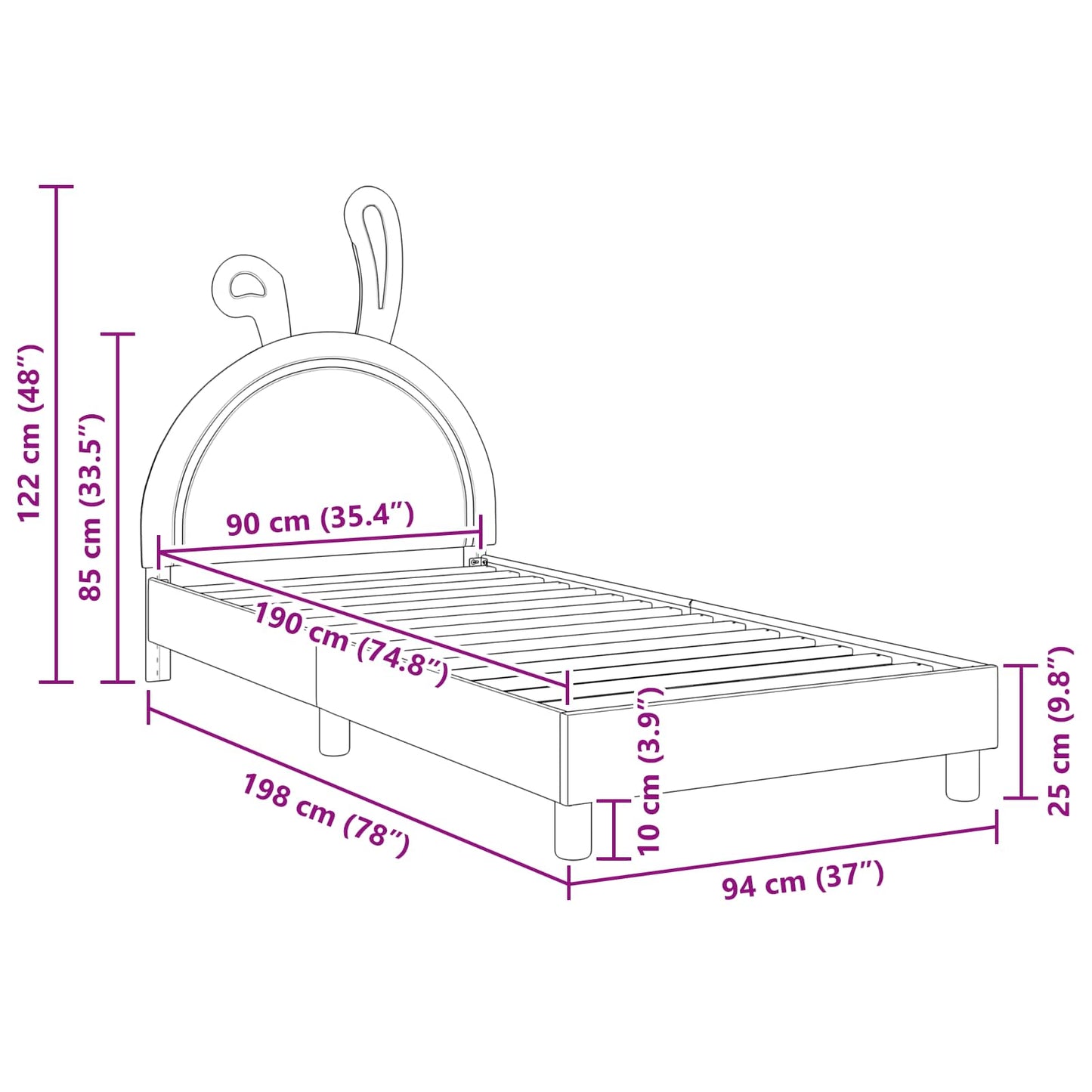 Kinderbettgestell mit Kopfteil mit Kopfteil Rosa 90 x 190 cm PU