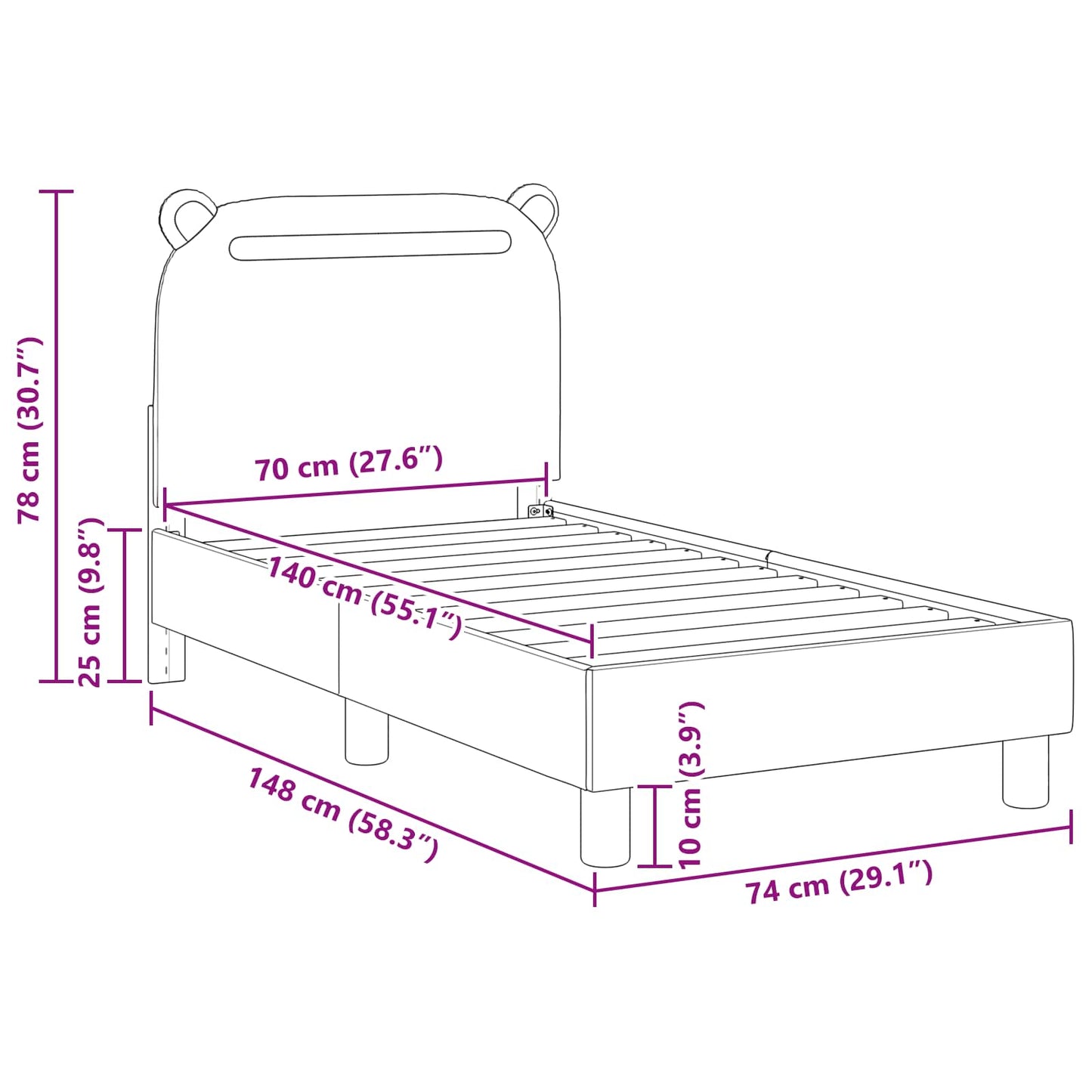 Kinderbettgestell mit Kopfteil Dunkelgrau 70 x 140 cm Stoff