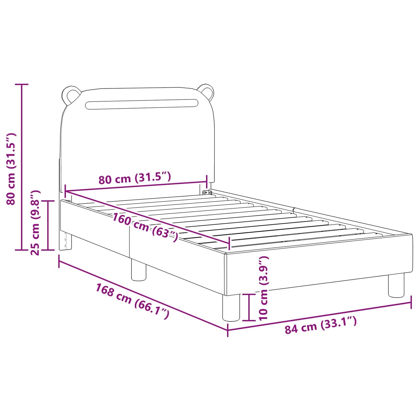 Kinderbettgestell mit Kopfteil Dunkelgrau 80 x 160 cm Stoff