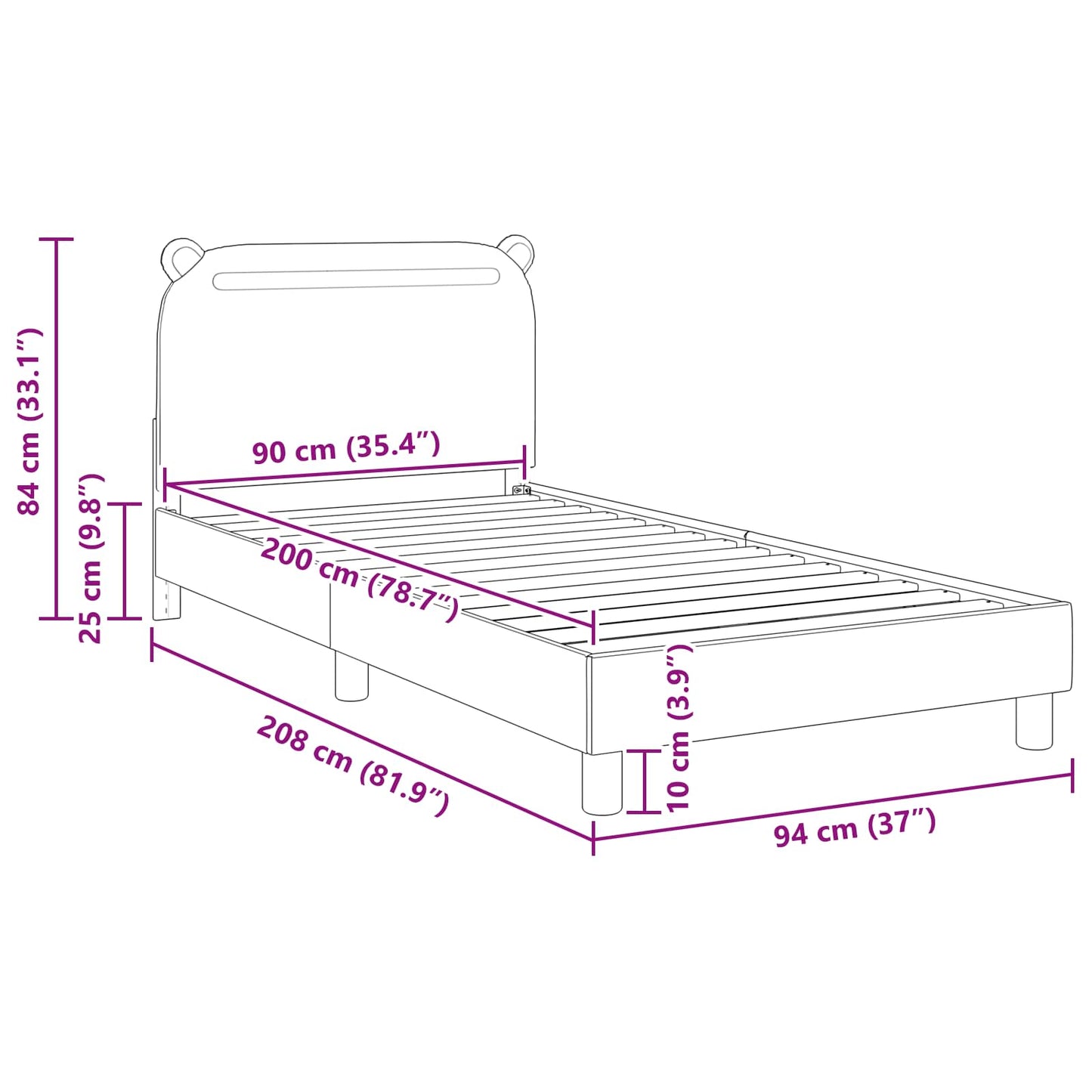 Kinderbettgestell mit Kopfteil Dunkelgrau 90 x 200 cm Stoff