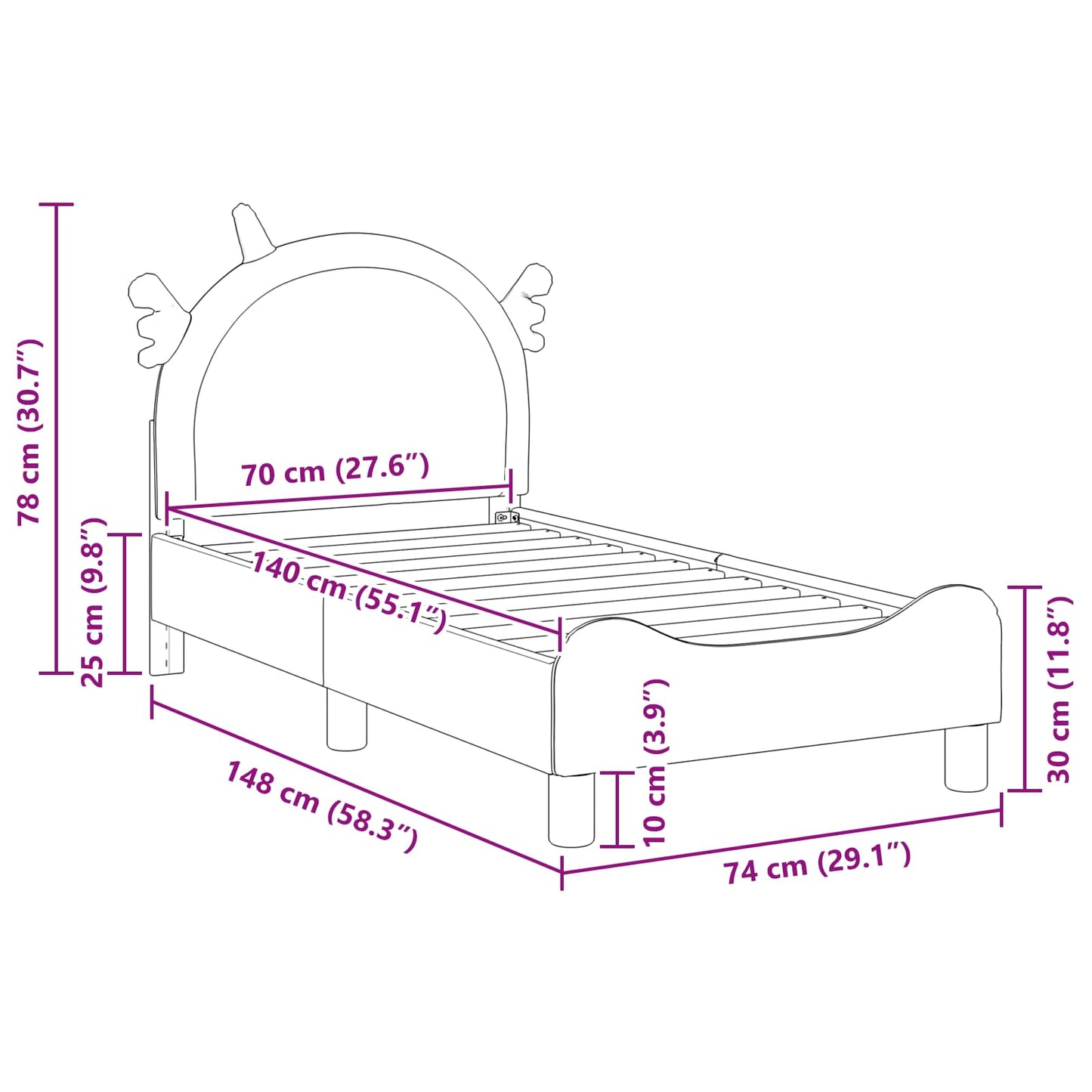 Kinderbettgestell mit Kopfteil mit Kopfteil Rosa 70 x 140 cm PU