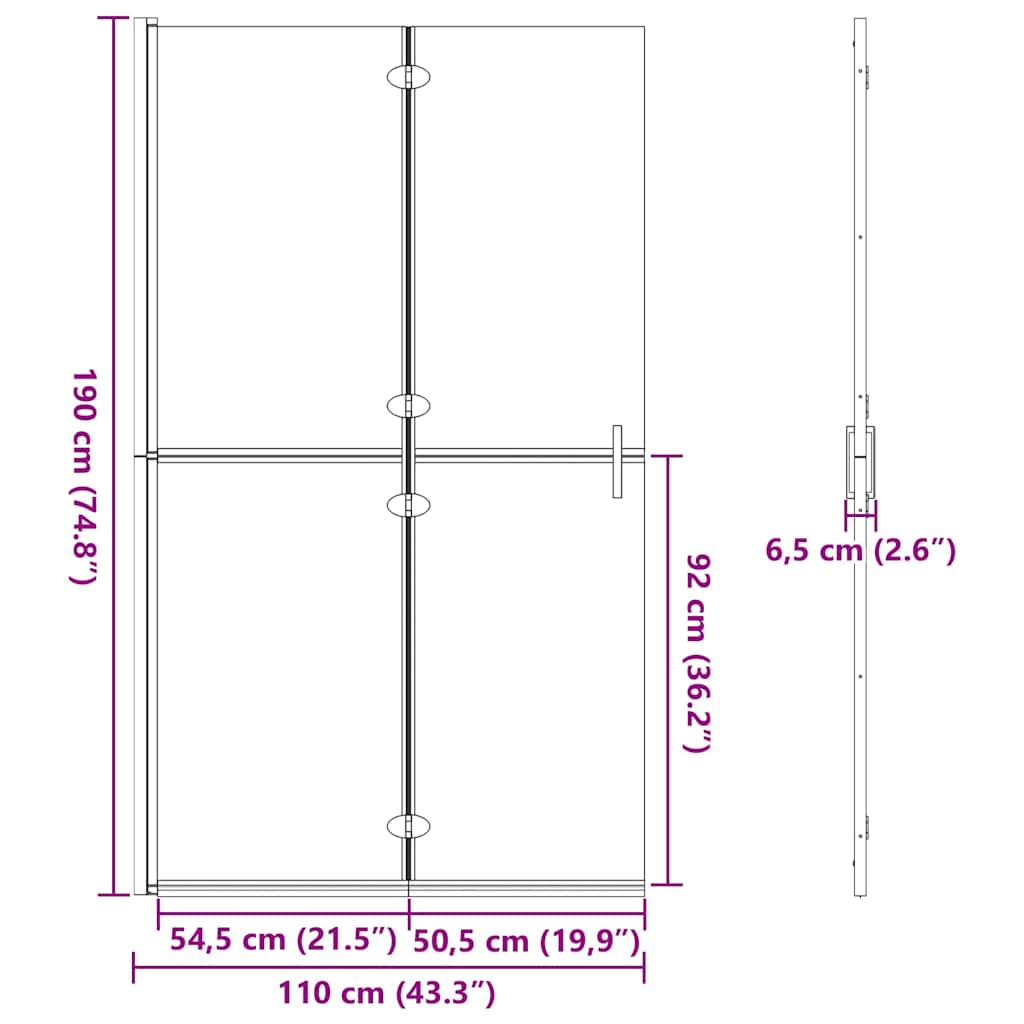 Walk-In Duschwand Schwarz 110 x 6,5 x 190 cm