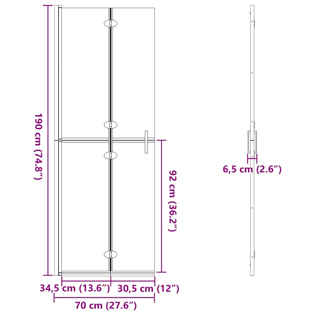 Walk-In Duschwand Gold 70 x 6,5 x 190 cm