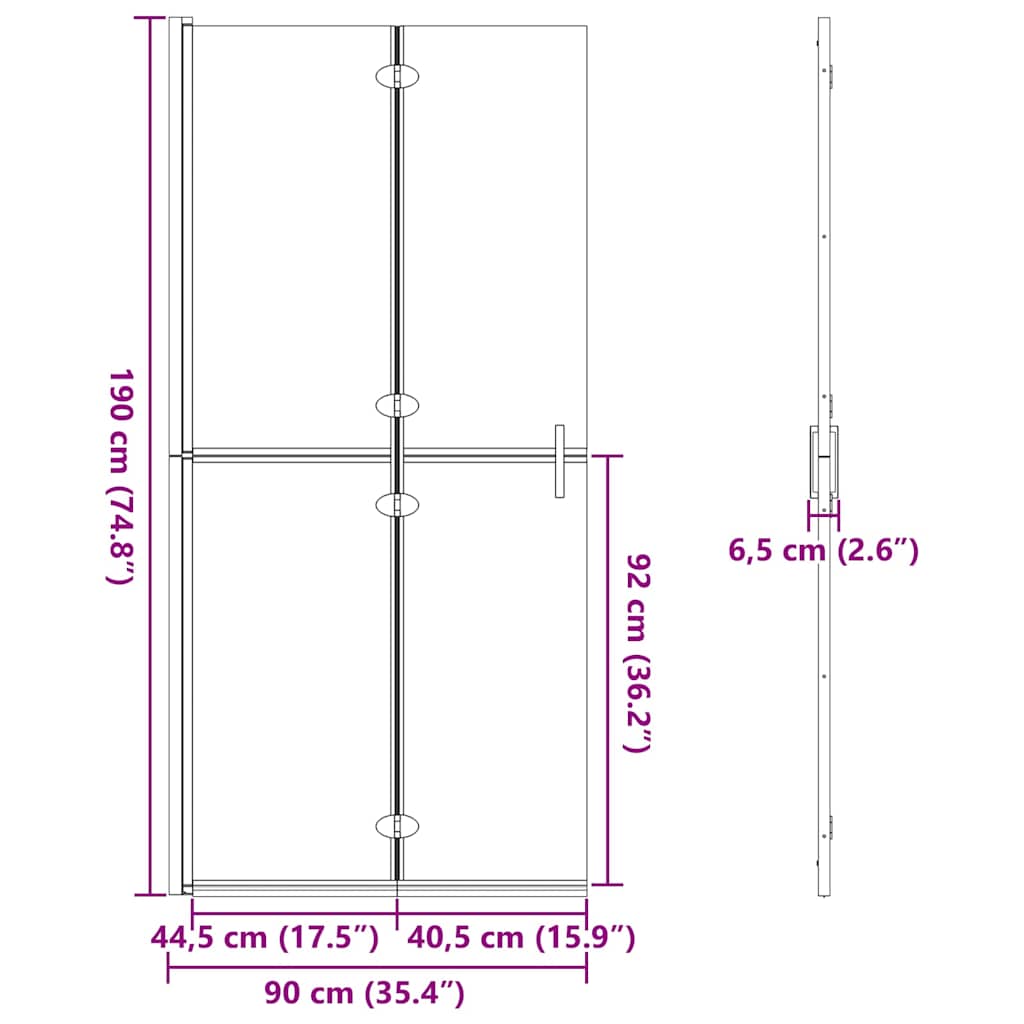 Walk-In Duschwand Gold 90 x 6.5 x 190 cm