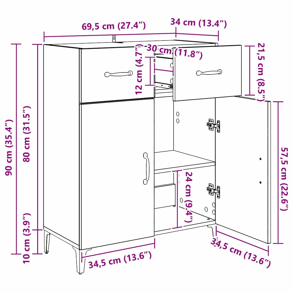 Sideboard Altholz 69,5 x 34 x 90 cm Holzwerkstoff