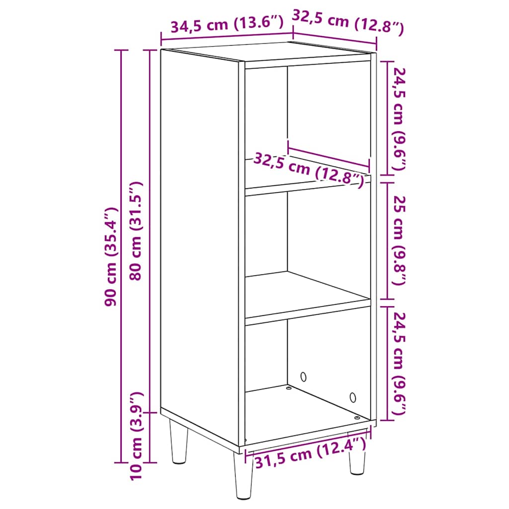 Sideboard Schwarz Eichen-Optik 34,5 x 32,5 x 90 cm