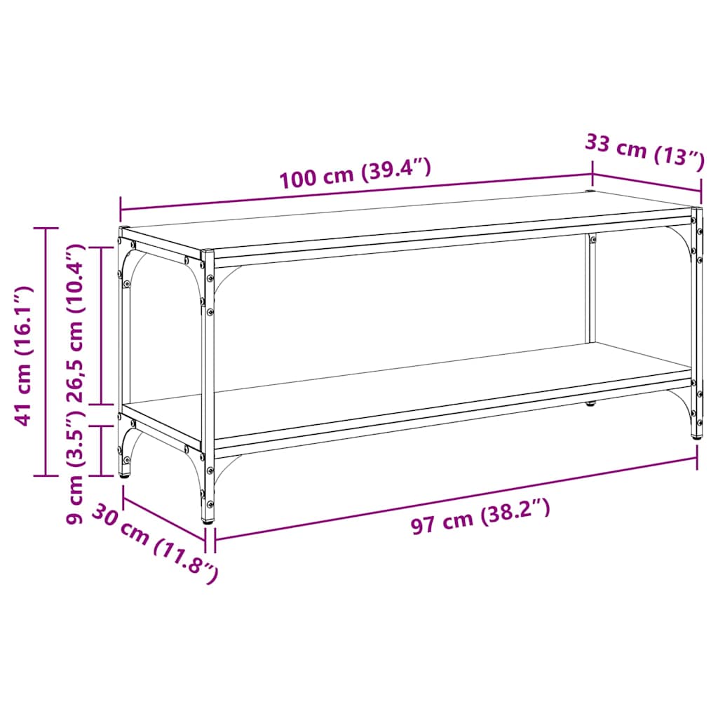 TV-Schränk Artisan-Eiche 100x33x41cm Verbundholz und Eisen