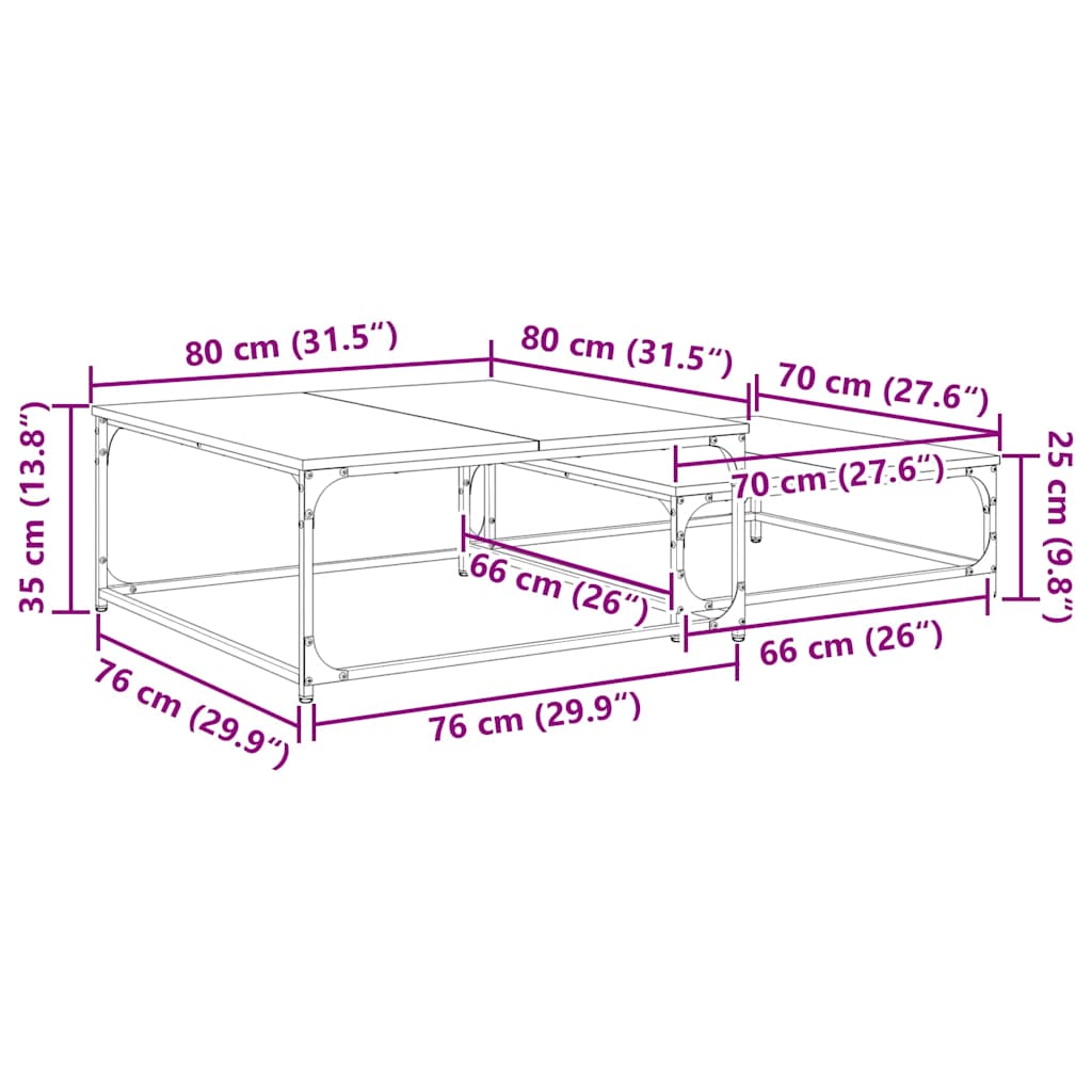 Couchtisch 2 pcs Altholz Holzwerkstoff