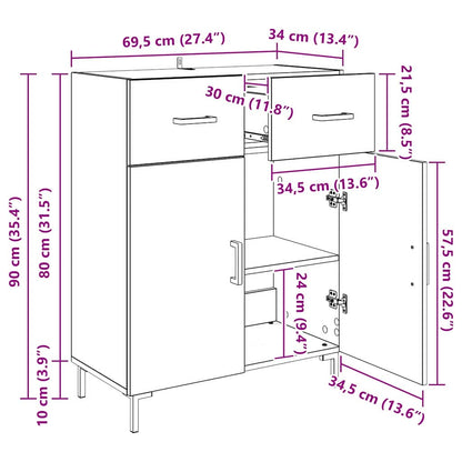 Sideboard Schwarz Eichen-Optik 69,5 x 34 x 90 cm Holzwerkstoff