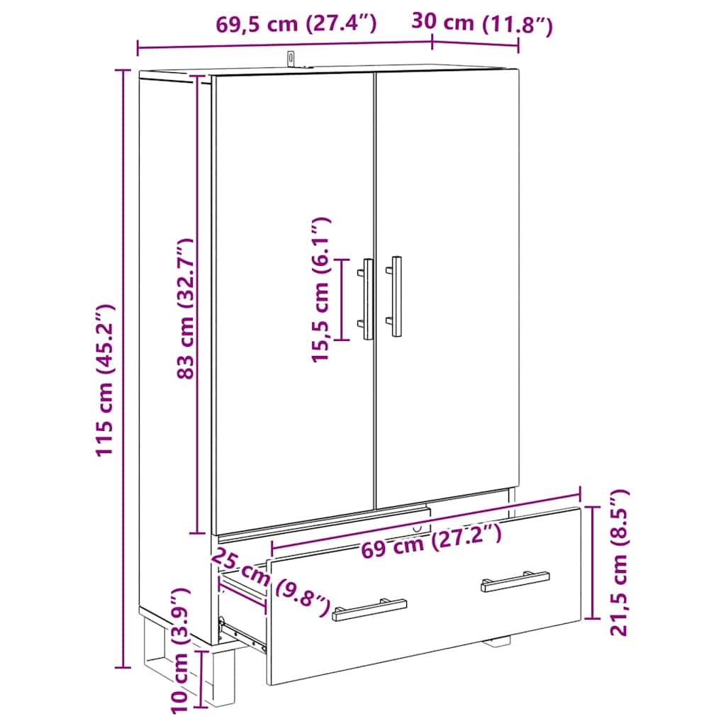 Highboard Artisan-Eiche 69,5 x 30 x 115 cm Holzwerkstoff