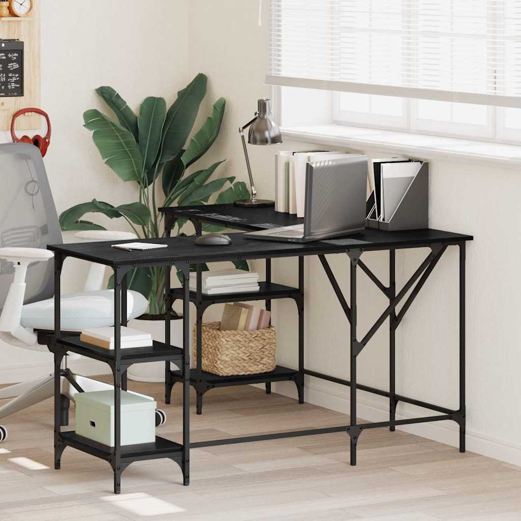 Schreibtisch Schwarz Eichen-Optik 139 x 139 x 75 cm