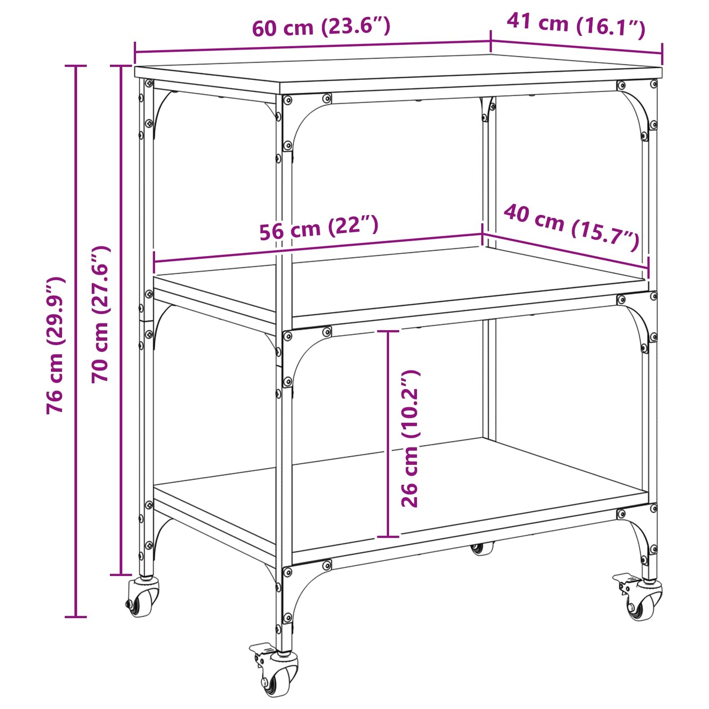 Küchentrolley Sonoma-Eiche 60 x 41 x 76 cm Holzwerkstoff