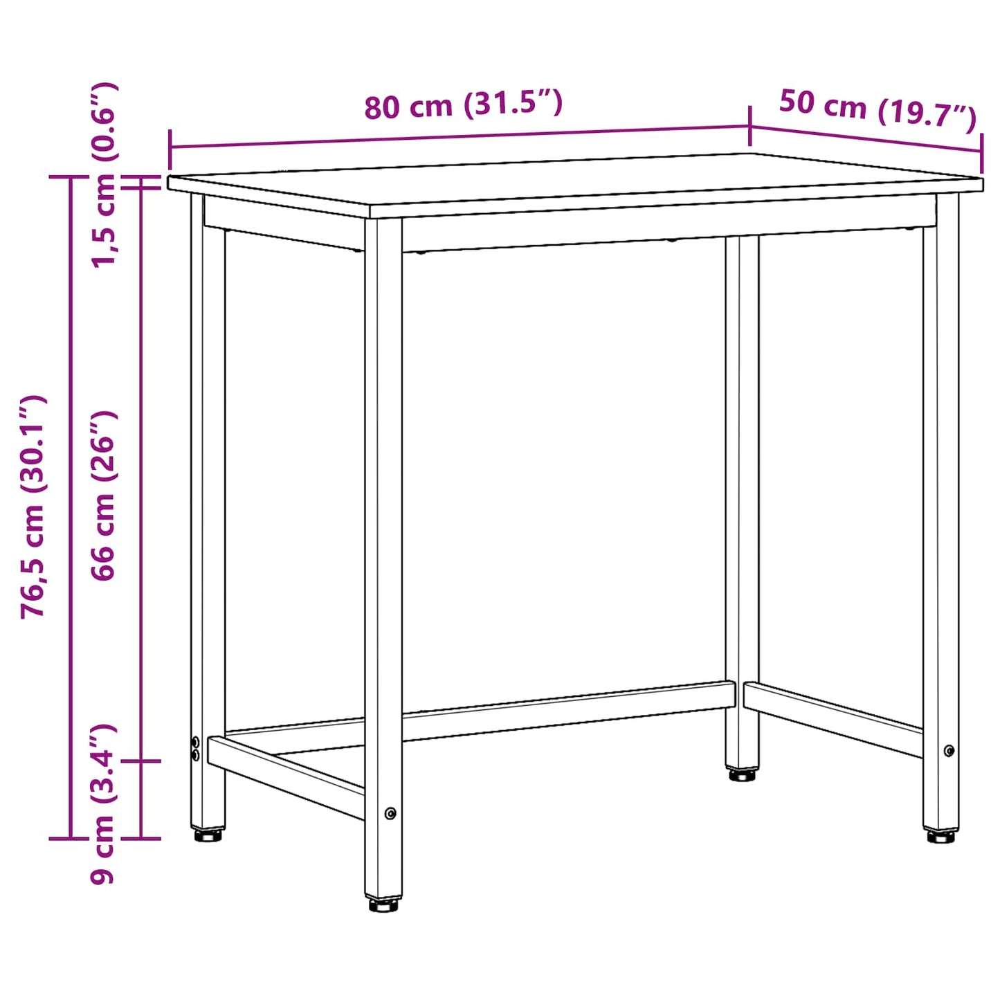Tisch Sonoma-Eiche 80 x 50 x 76,5 cm Ingenieure Holz und Stahl
