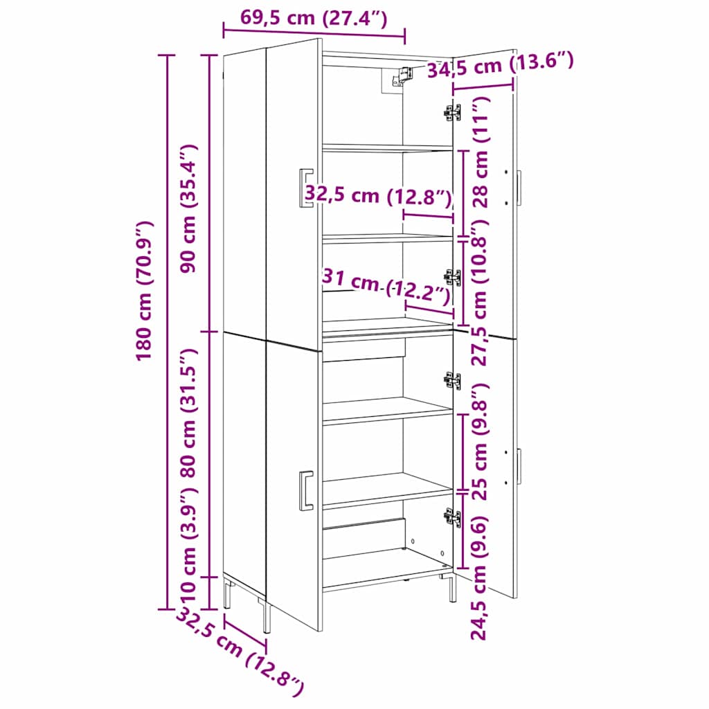 Highboard Artisan-Eiche 69,5 x 34 x 180 cm Holzwerkstoff