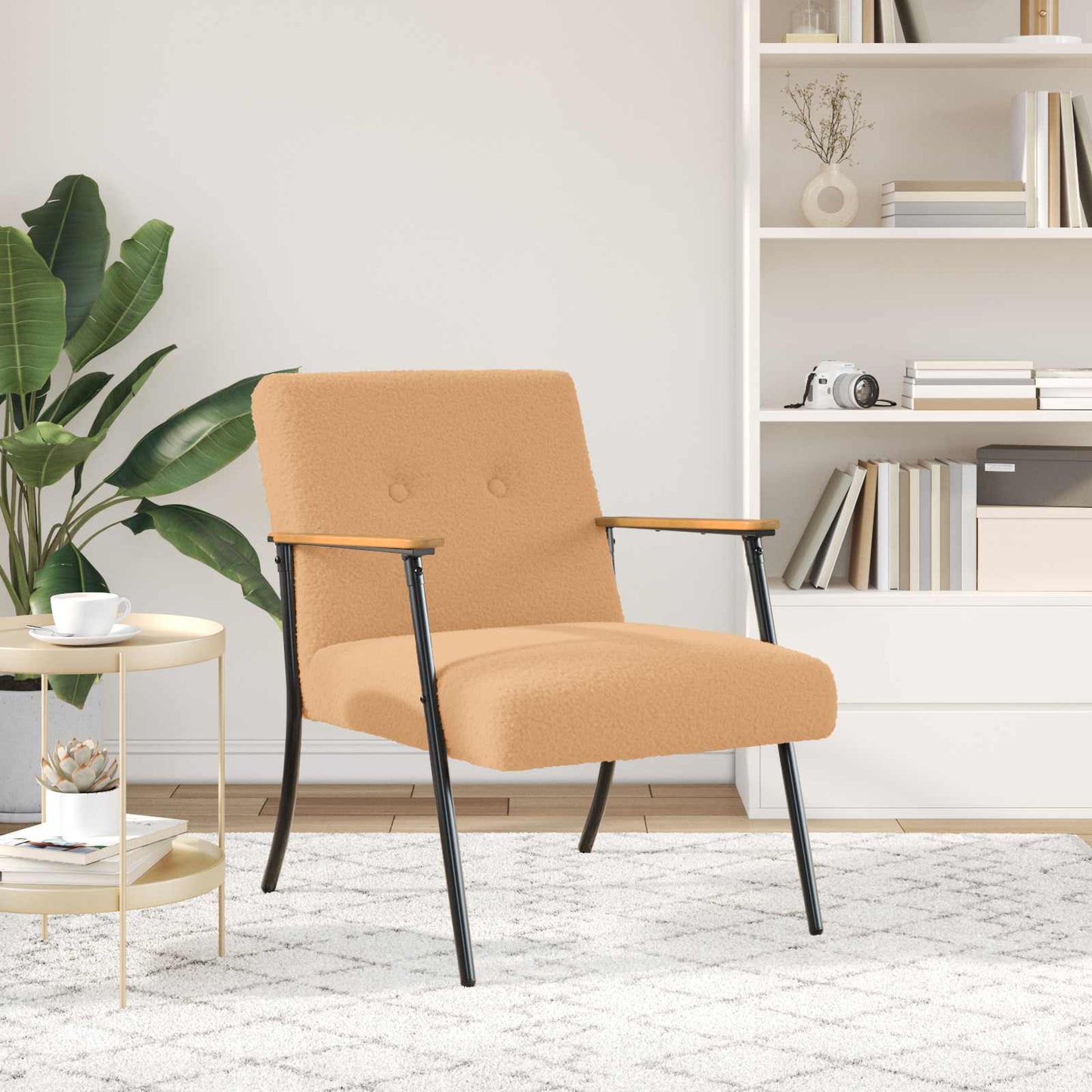 Sessel Beige 59 x 75 x 78 cm Lockiger wollähnlicher Stoff