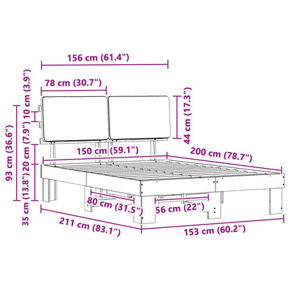 Bettgestell mit gepolstertem Kopfteil Taupe 150 x 200 cm