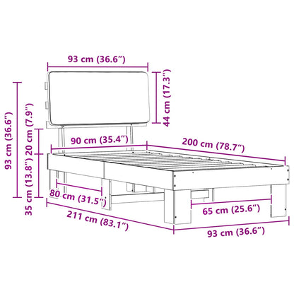 Bettgestell mit gepolstertem Kopfteil Dunkelgrau 90 x 200 cm