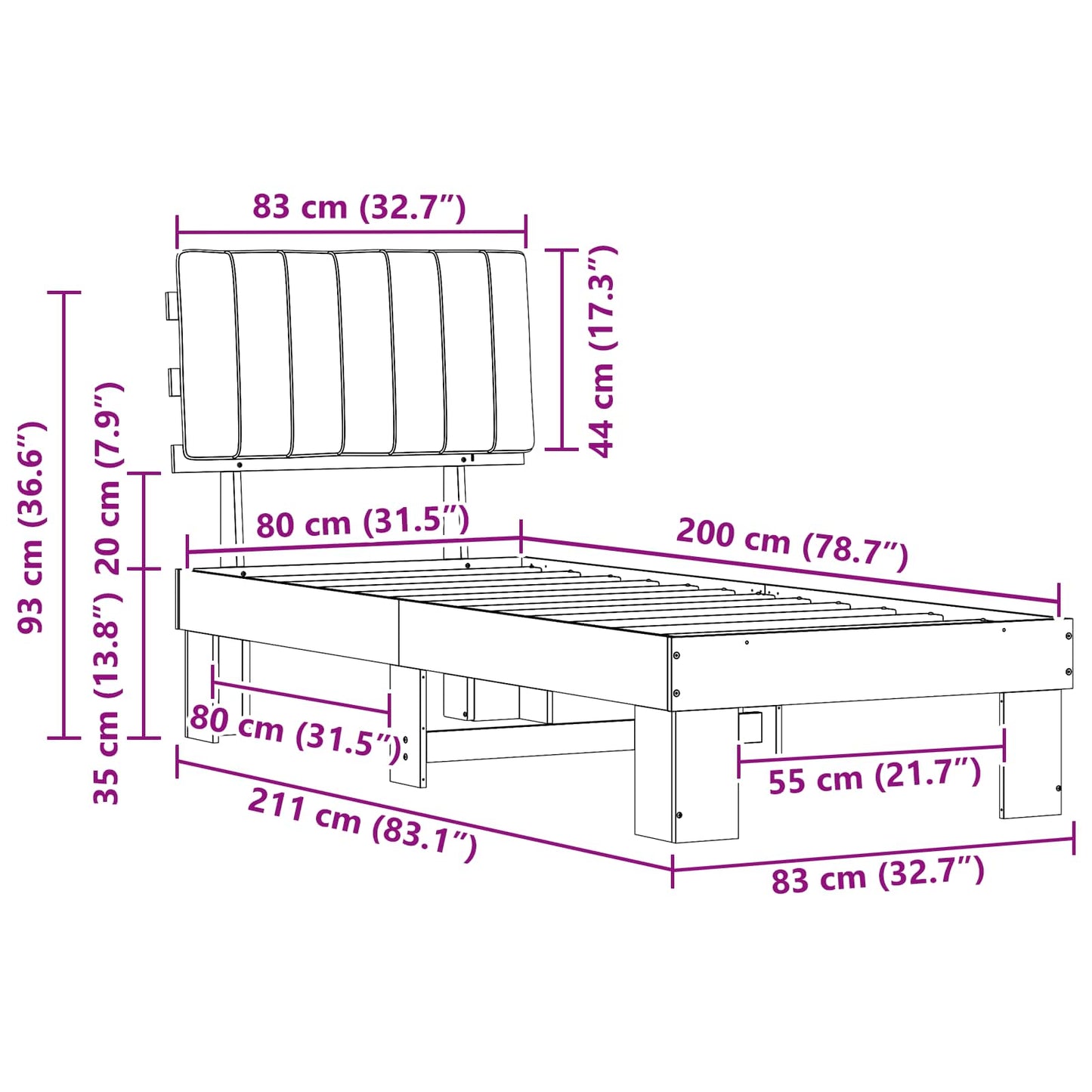 Bettgestell mit gepolstertem Kopfteil Taupe 80 x 200 cm
