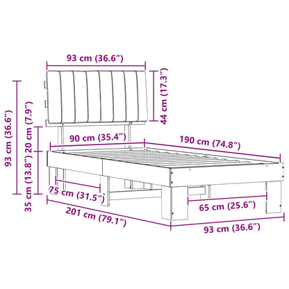 Bettgestell mit gepolstertem Kopfteil Hellgrau 90 x 190 cm