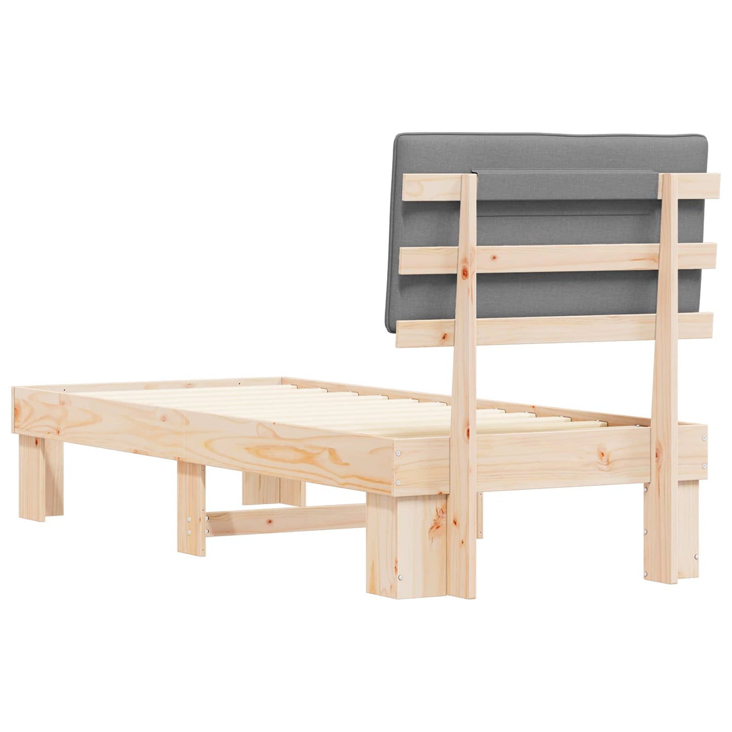 Bettgestell mit gepolstertem Kopfteil Hellgrau 75 x 190 cm