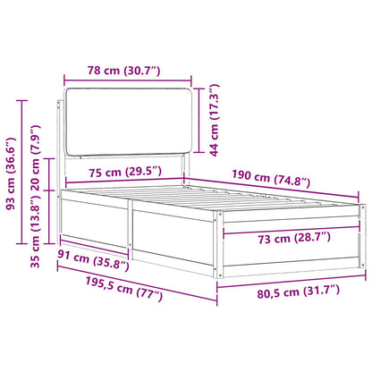 Bettgestell mit gepolstertem Kopfteil Schwarz 75 x 190 cm