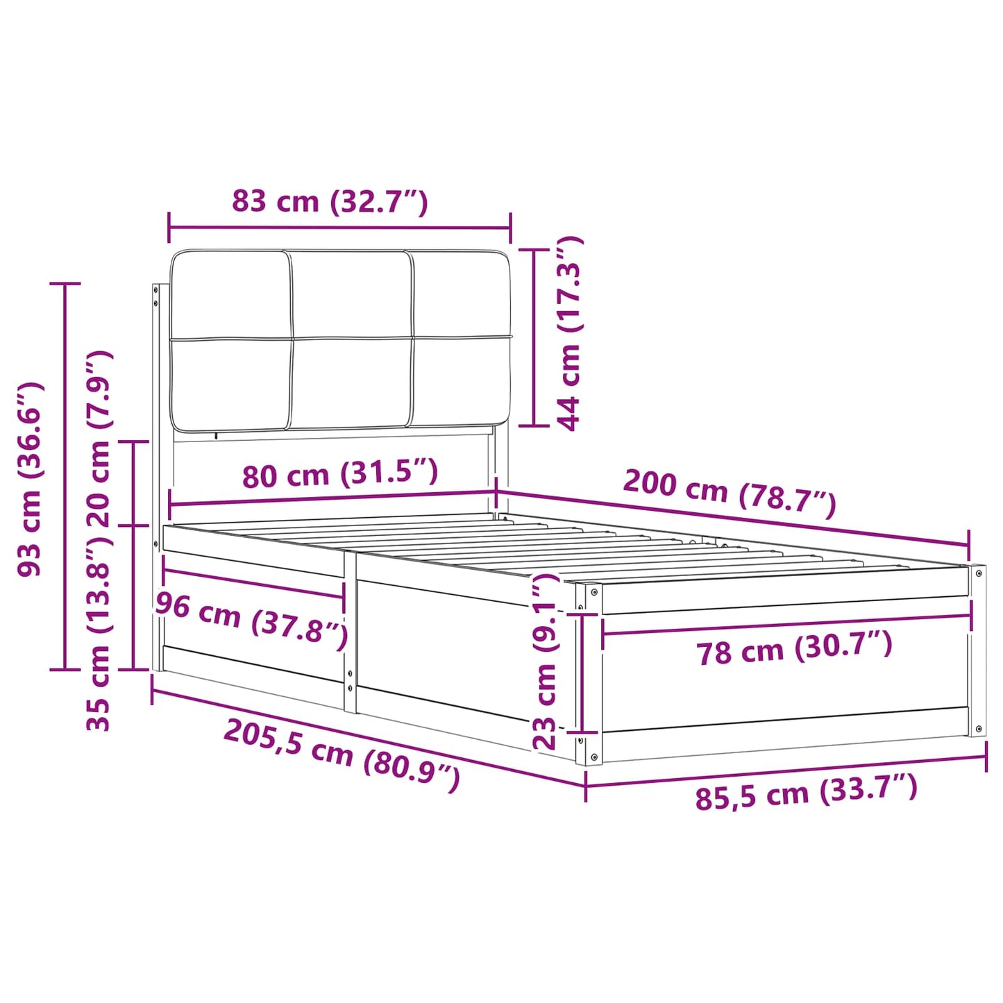 Bettgestell mit gepolstertem Kopfteil Taupe 80 x 200 cm