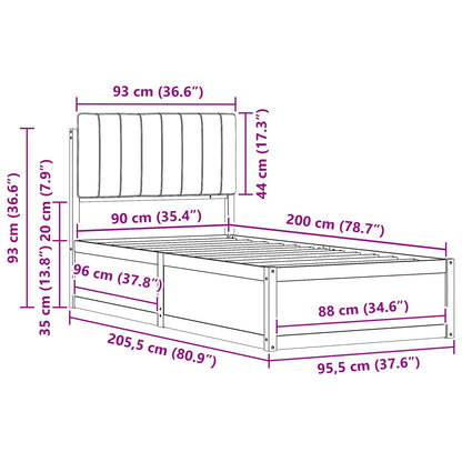 Bettgestell mit gepolstertem Kopfteil Schwarz 90 x 200 cm