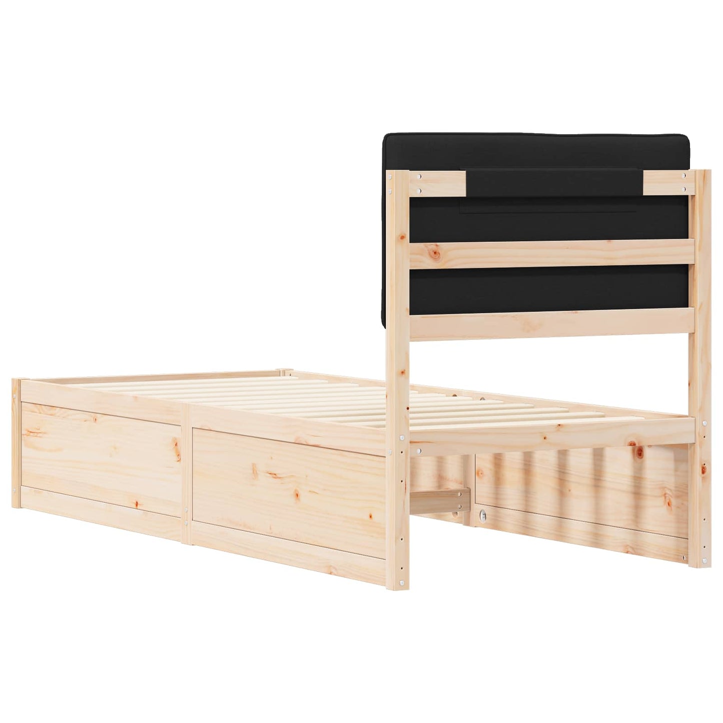 Bettgestell mit gepolstertem Kopfteil Schwarz 75 x 190 cm