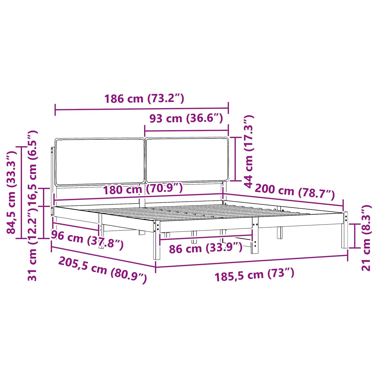 Bettgestell mit gepolstertem Kopfteil Dunkelgrau 180 x 200 cm