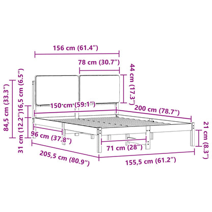 Bettgestell mit gepolstertem Kopfteil Schwarz 150 x 200 cm