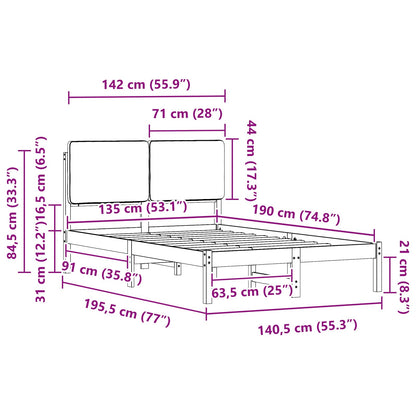 Bettgestell mit gepolstertem Kopfteil Dunkelgrau 135 x 190 cm