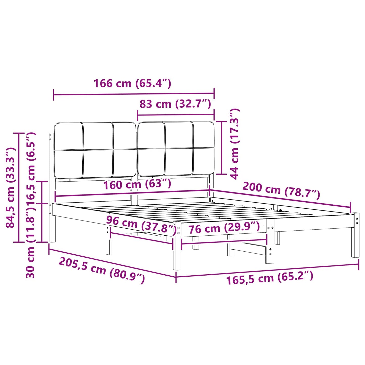 Bettgestell mit gepolstertem Kopfteil Schwarz 160 x 200 cm