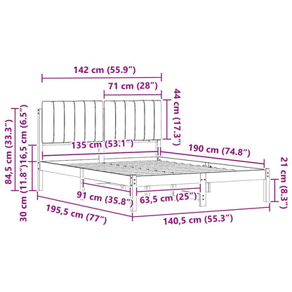 Bettgestell mit gepolstertem Kopfteil Dunkelgrau 135 x 190 cm