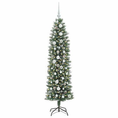 Künstlicher schlanker Weihnachtsbaum Grün und Weiß 150 cm