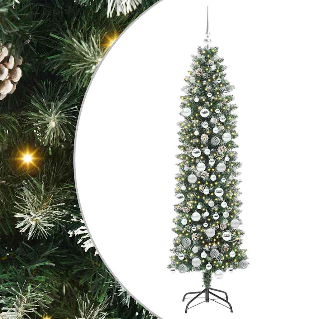 Künstlicher schlanker Weihnachtsbaum Grün und Weiß 180 cm