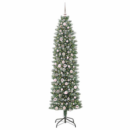 Künstlicher schlanker Weihnachtsbaum Grün und Weiß 210 cm