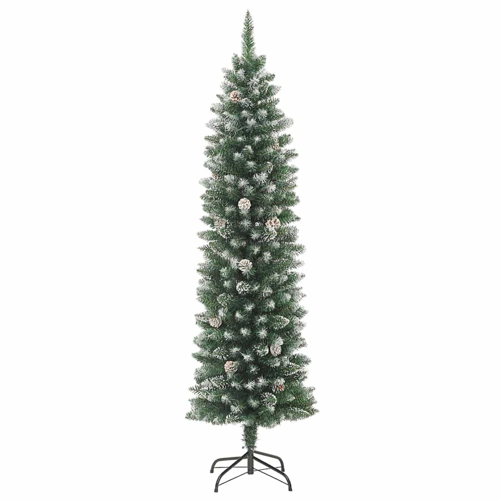 Künstlicher schlanker Weihnachtsbaum Grün und Weiß 210 cm