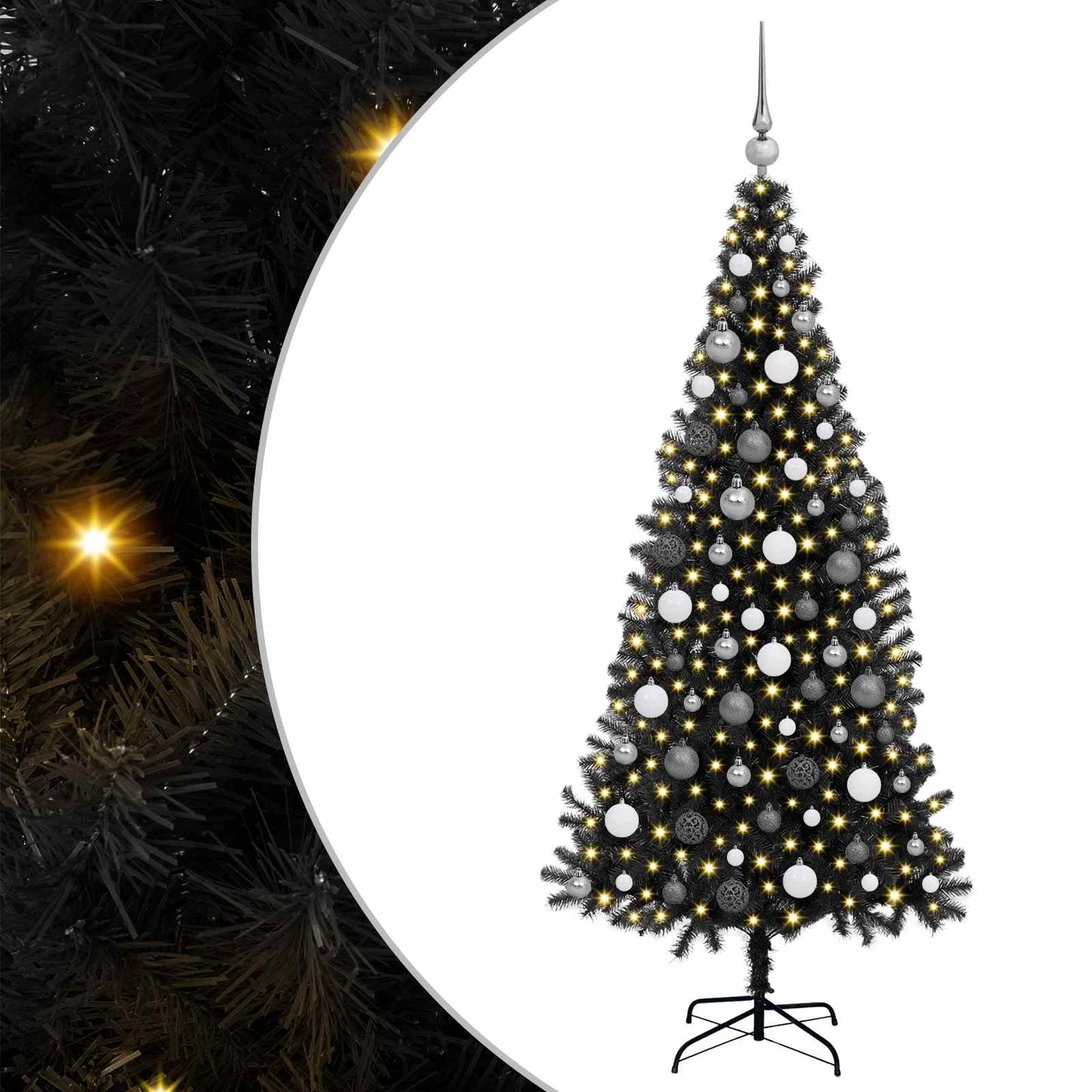 Weihnachtsbaum mit 300 LEDs mit Ständer Schwarz 180 cm PVC