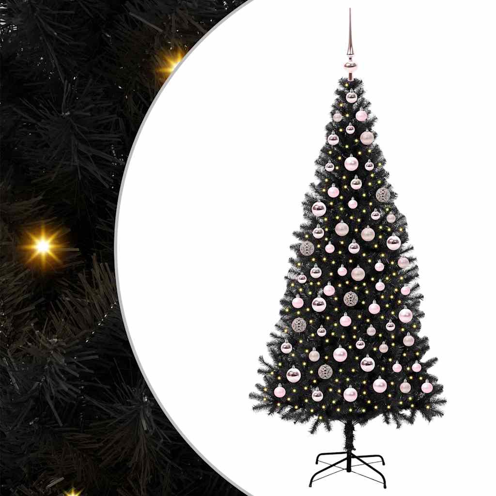 Weihnachtsbaum mit 300 LEDs mit Ständer Schwarz 180 cm PVC