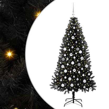 Weihnachtsbaum mit 300 LEDs mit Ständer Schwarz 180 cm PVC
