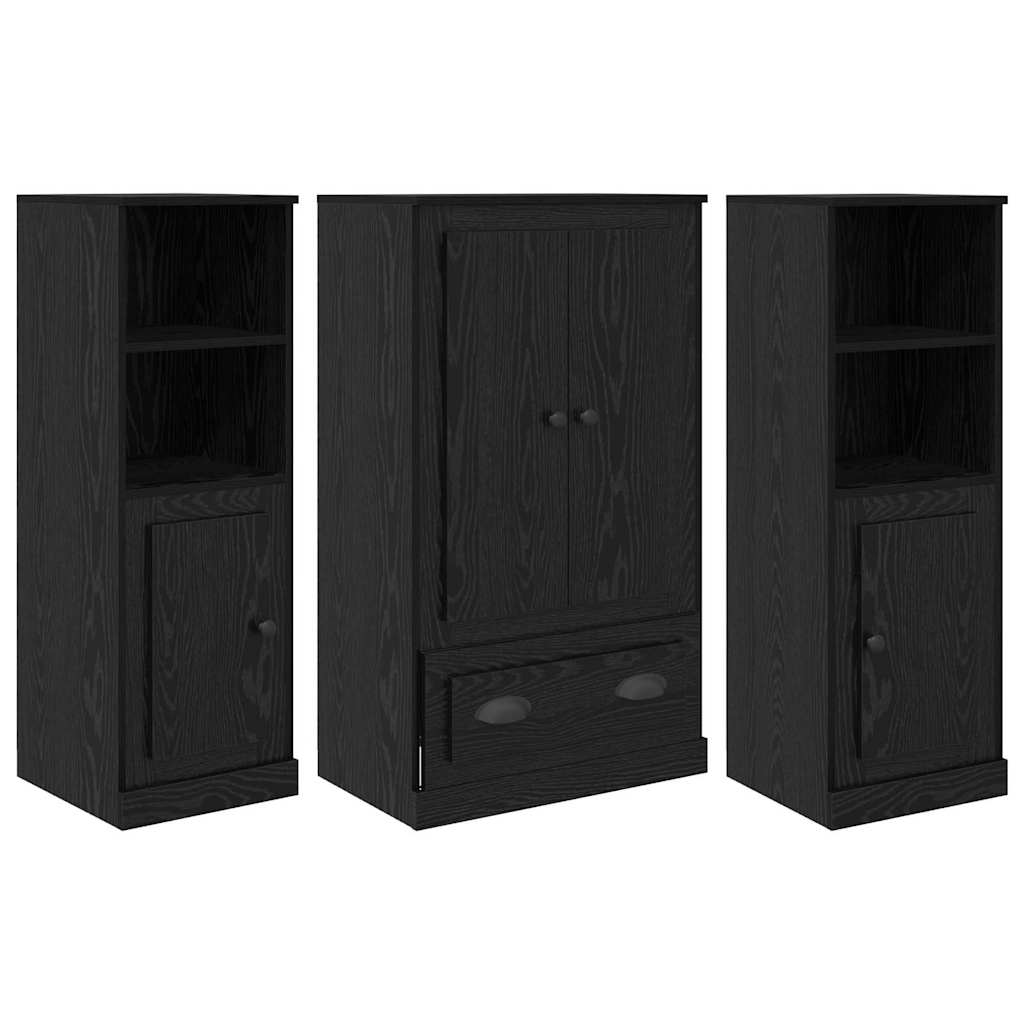 Highboard 3 pcs Schwarz Eichen-Optik Holzwerkstoff