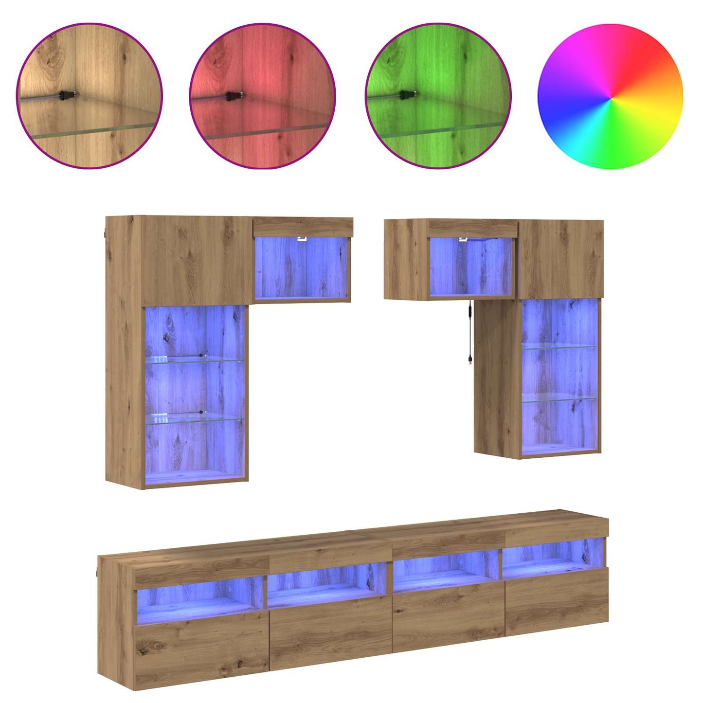 TV-Wandgeräte mit LED-Lichtleisten 6 pcs Altholz Holzwerkstoff