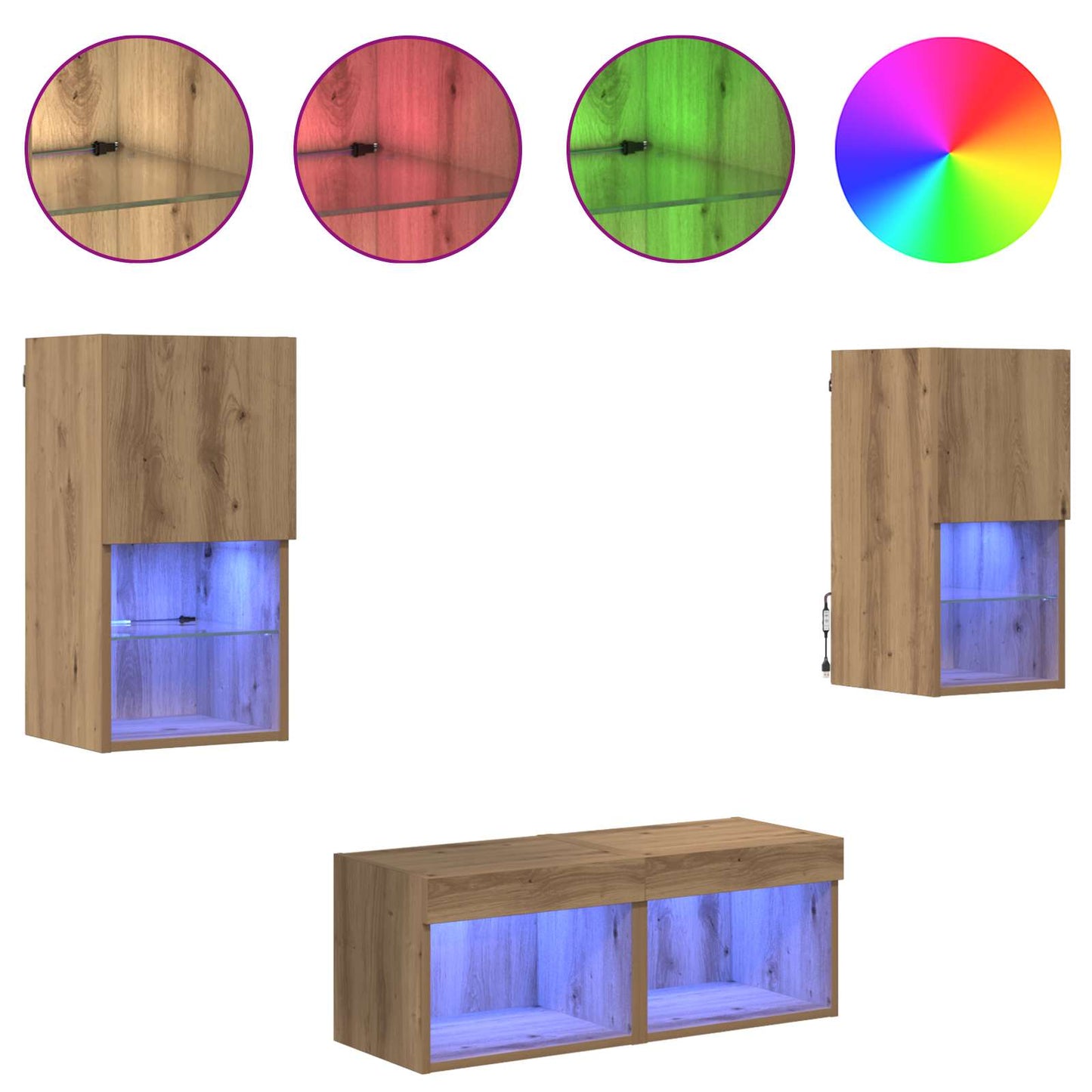 TV-Wandregale Wandmontiert 4 pcs Artisan-Eiche Holzwerkstoff