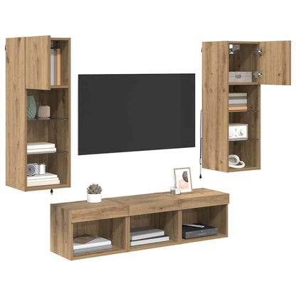 TV-Wandgeräte 5 pcs Schwarz Eichen-Optik Holzwerkstoff