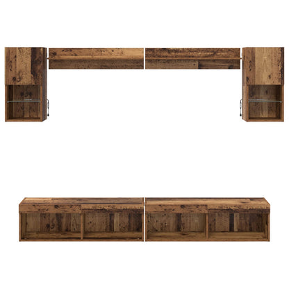 TV Wand Einheiten mit LED mit LED 6 pcs Altholz Holzwerkstoff