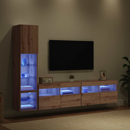 TV-Wandmöbel mit LED 4 pcs Artisan-Eiche Holzwerkstoff